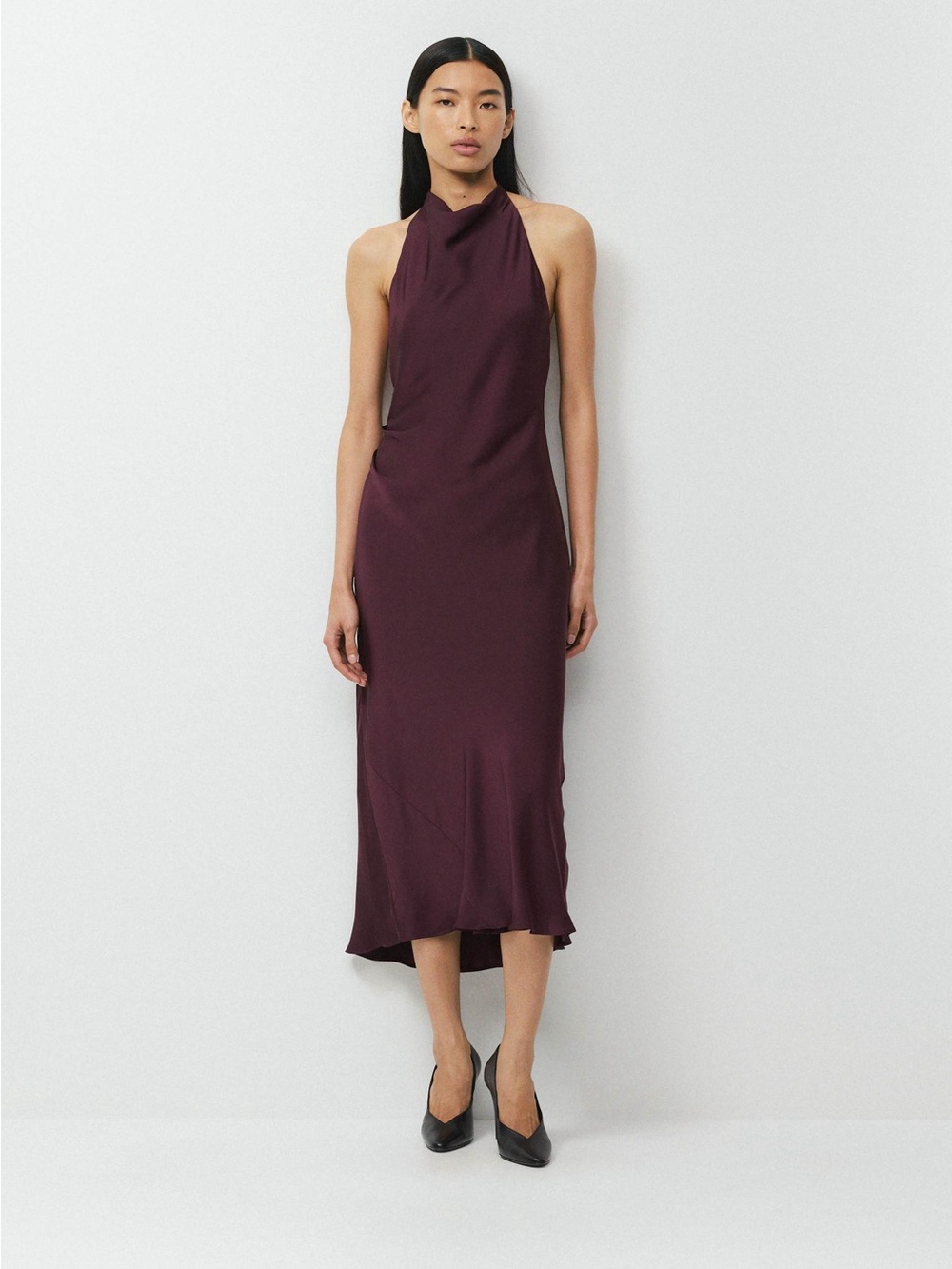 Aritzia Ten Audience Burgundy Satin Halter Neck Maxi Dress Open Back Size 4
